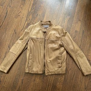 LIKE NEW: Cole Haan mens brown leather bomber jacket size M